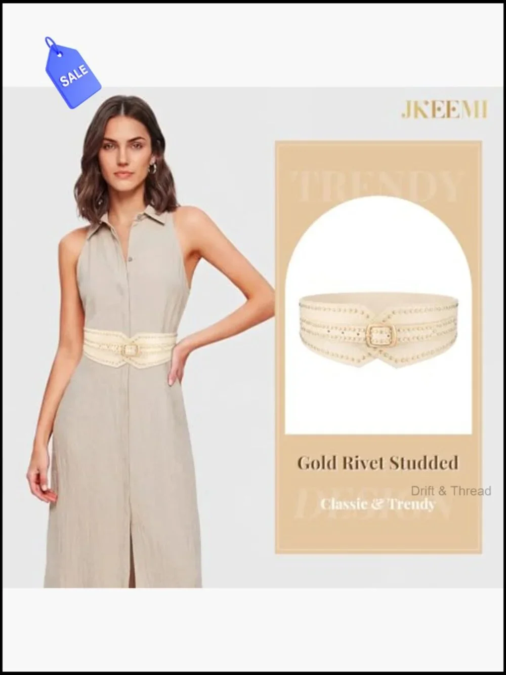 Adjustable Wide Elastic Waist Belt with Gold Buckle